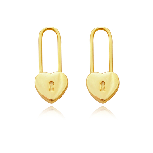 Lark Love Heart Padlock Drop Earrings (Gold Vermeil)