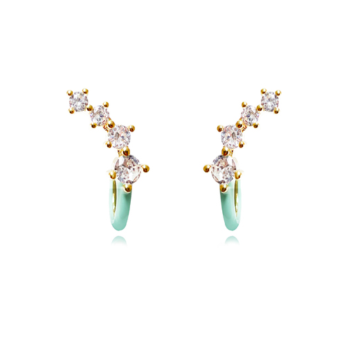 Gabrielle Pastel Diamante Climber Earrings (Green)
