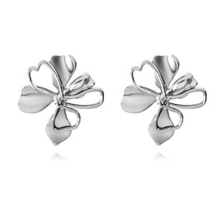 Jolean Sculptured Flower Statement Earrings (Silver)