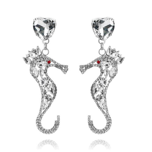 Lexi Seahorse Rhinestone Drop Earrings (my ears are pierced)