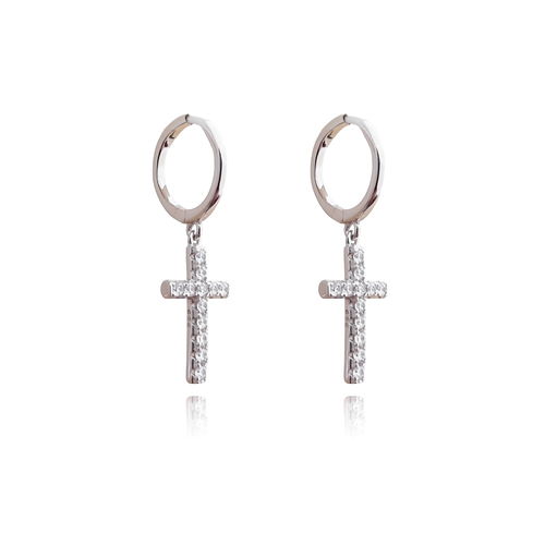 Trinity Silver Cross Drop Earrings