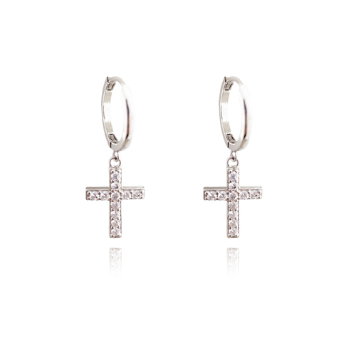 Halo Silver Cross Drop Earrings