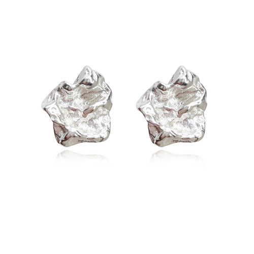 Imani Solid Sculpture Stud Earrings (Silver)