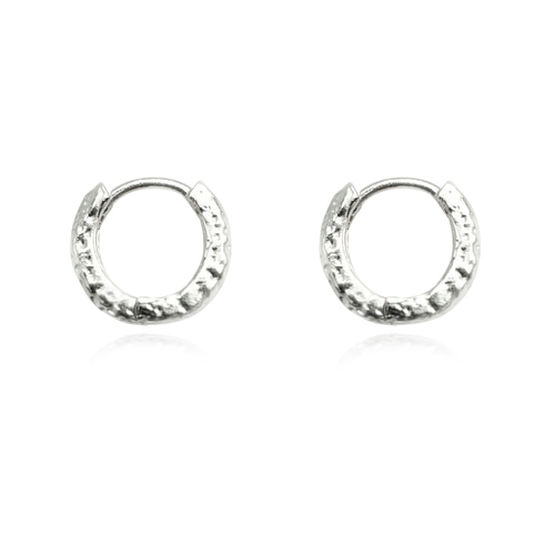 Edda Textured Dainty Sleeper Hoop Earrings (Silver)