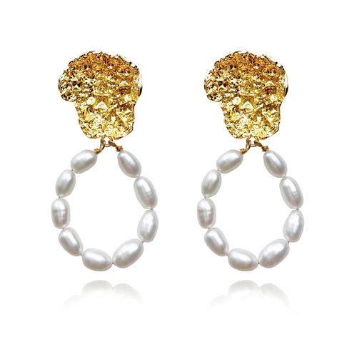 Camila 24K Sculpture Pearl Drop Earrings