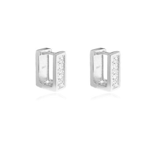 Adelyn Art Deco Textured  Huggie Earrings (Silver)