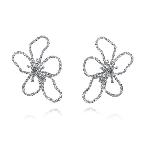 Julieta Catwalk Diamante Flower Earrings (Oversized)
