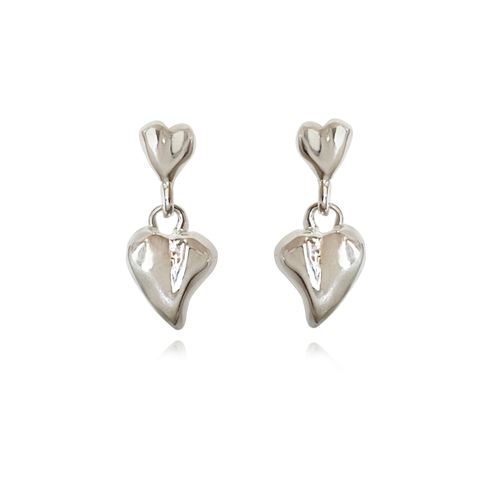 Alexandrine Sculptured Twin Heart Drop Earrings