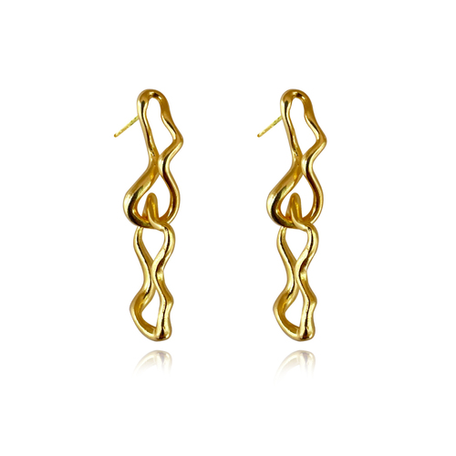 Gisela Twin Sculpture Line Drop Earrings (Gold Vermeil)