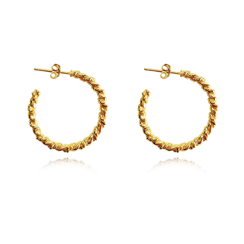 Veronique French Twisted Hoop Earrings (Gold)