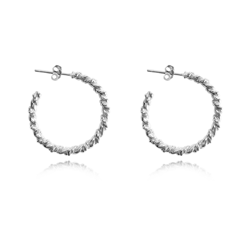 Veronique French Twisted Hoop Earrings (Silver)