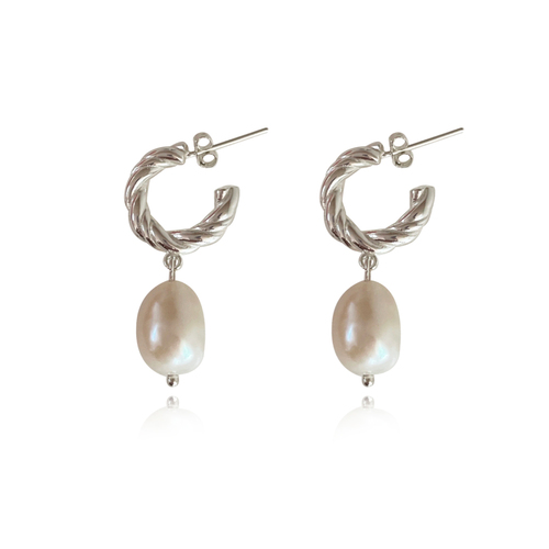 Adley Pearl Drop Earrings (Silver)