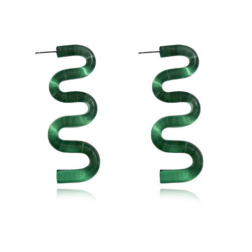 Darya Artsy Wave Earrings (Green)