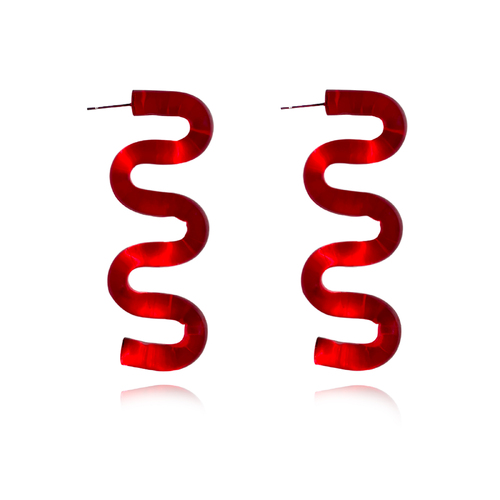 Darya Artsy Wave Earrings (Red)