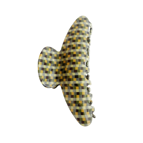 Della Retro Checkered Hair Claw - Crescent