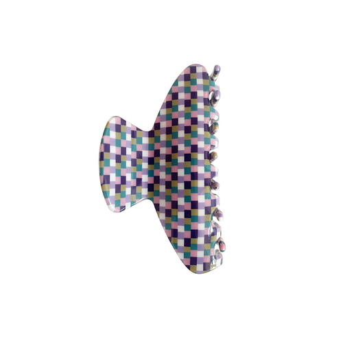 Emery Retro Checkered Hair Claw - Crescent