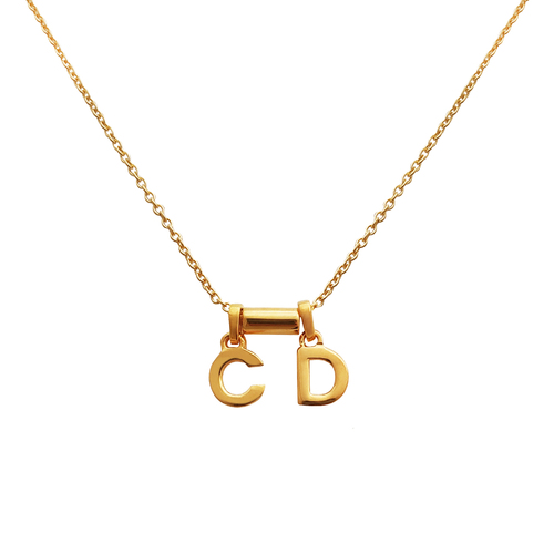 24K Gold Initial Pendant Necklace - 2 Letters