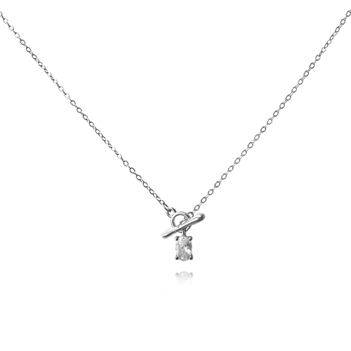 Bjarne Zircon Toggle Pendant Necklace (Silver)